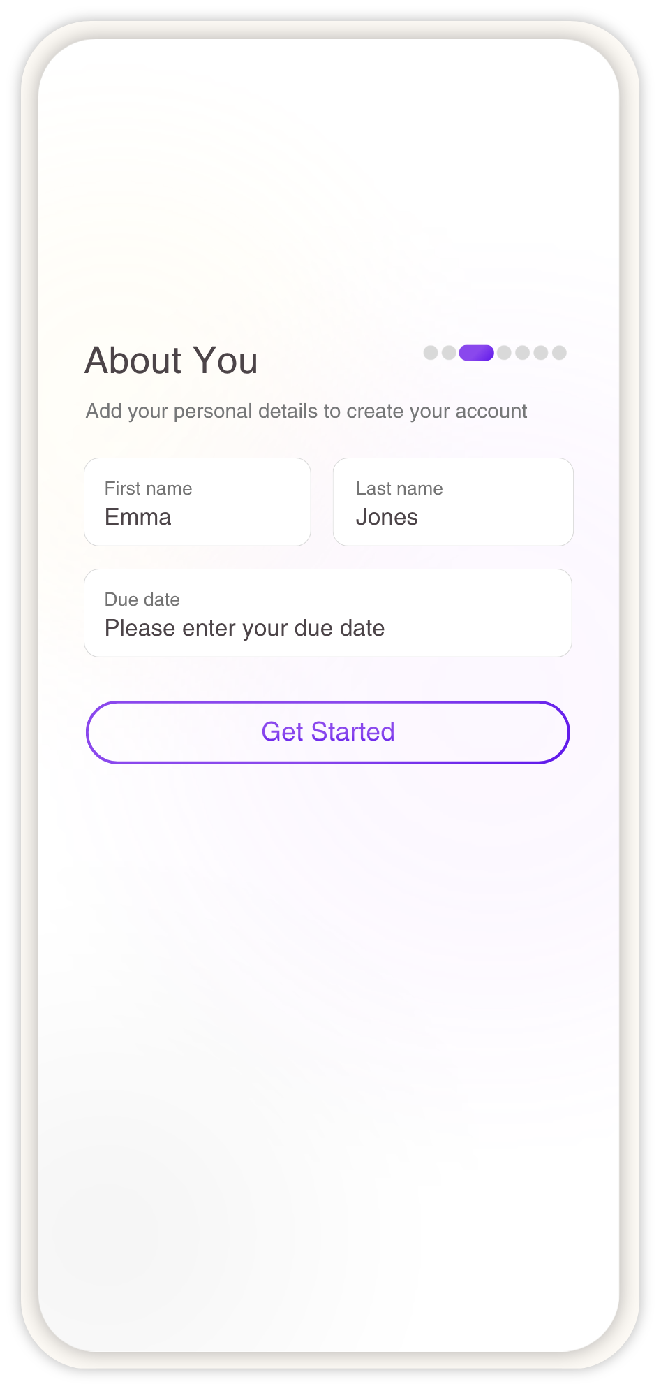 MidwithMe app: About You sign-up screen