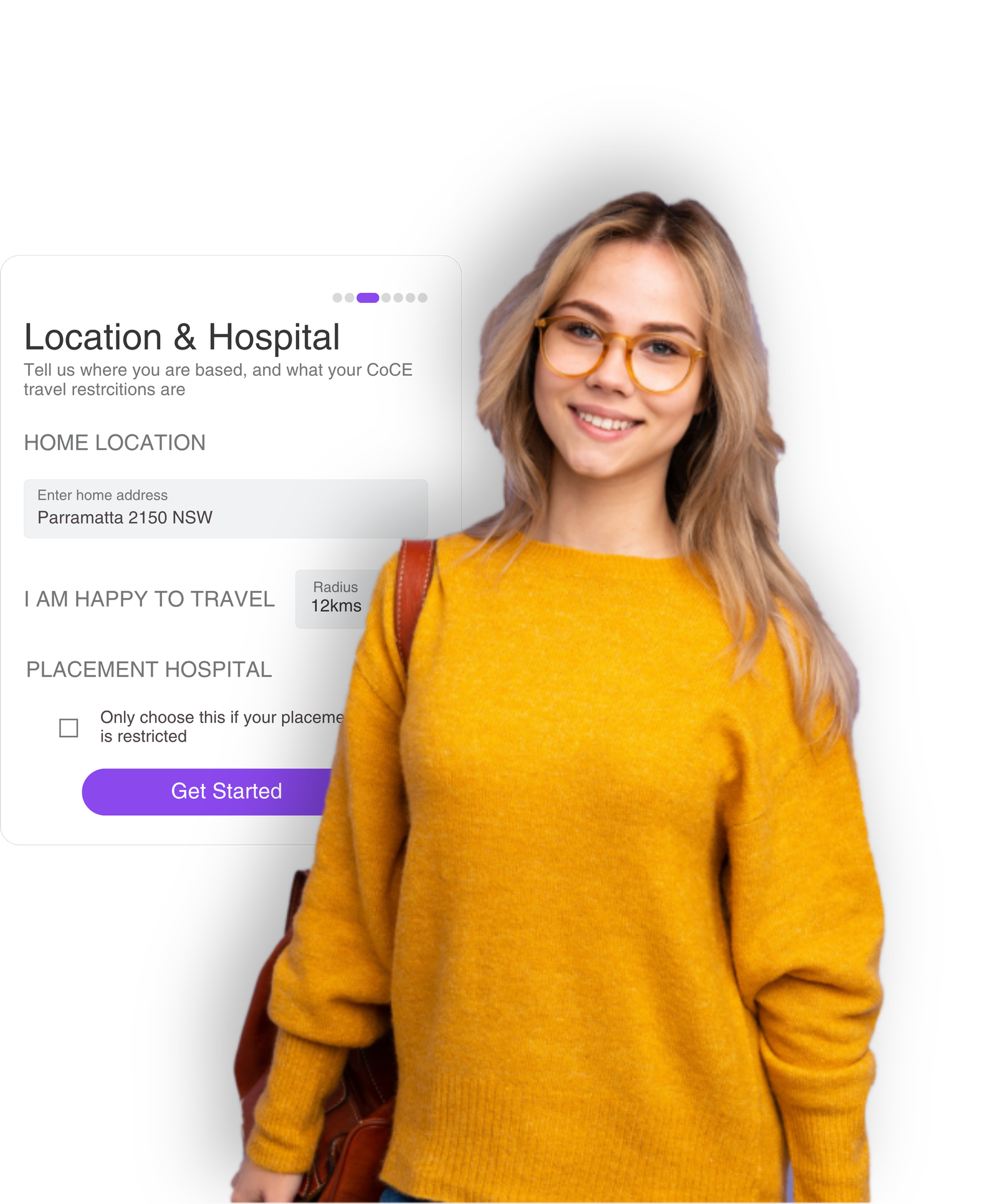 Student midwife with MidwithMe Location & Hospital setup form