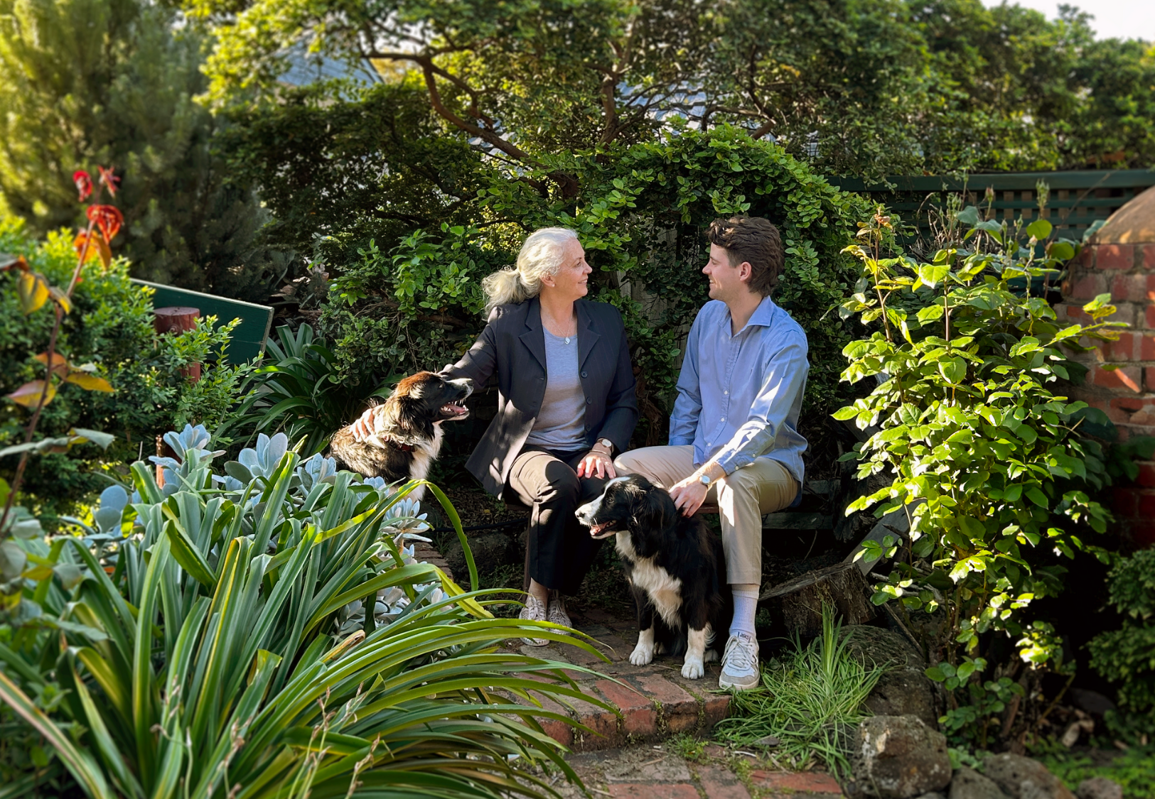 Mum and Son Duo, Founders of MidwithMe, at their Melbourne home_Juanita Hardy and Nick Hardy and their dogs.